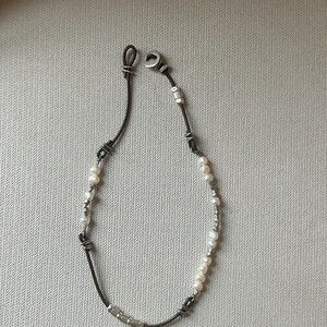 Silpada Pearl and Bead Necklace with Brown Cord